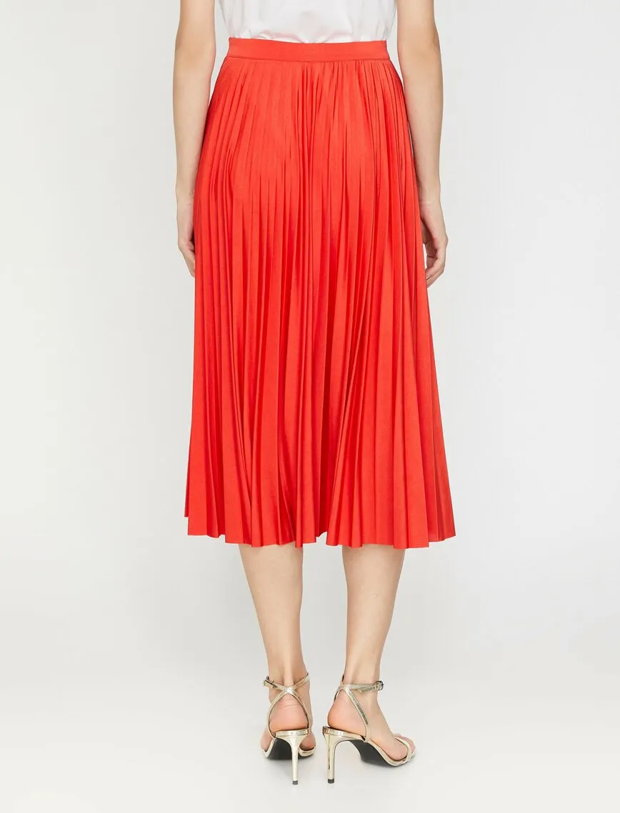 12112 Orange Pleated Midi Skirt