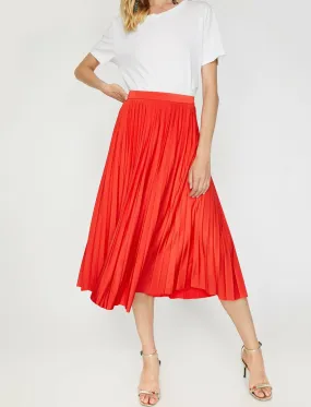 12112 Orange Pleated Midi Skirt