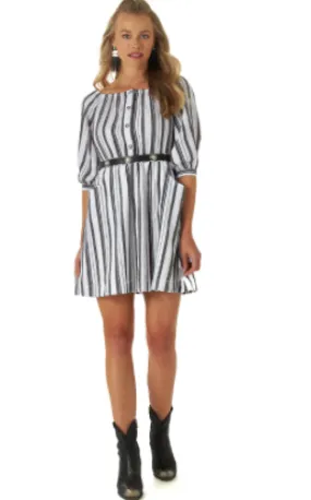 12315049 - Wrangler Retro Woven Dress - B&W Stripe