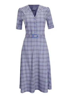 1940s Vintage Lumber Jill Check Day Dress in Blue