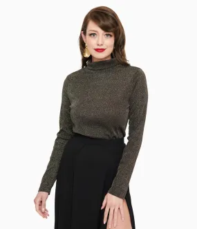 1950s Black Opal Lurex Mock Turtleneck Top