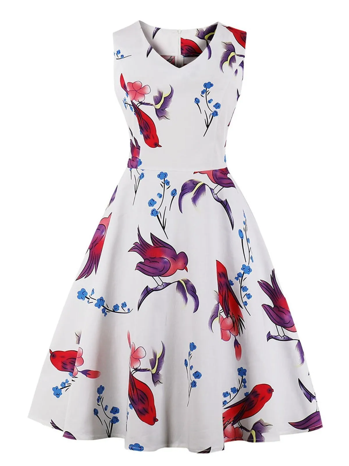 1950s Floral Print  Sleeveless Swing Dress