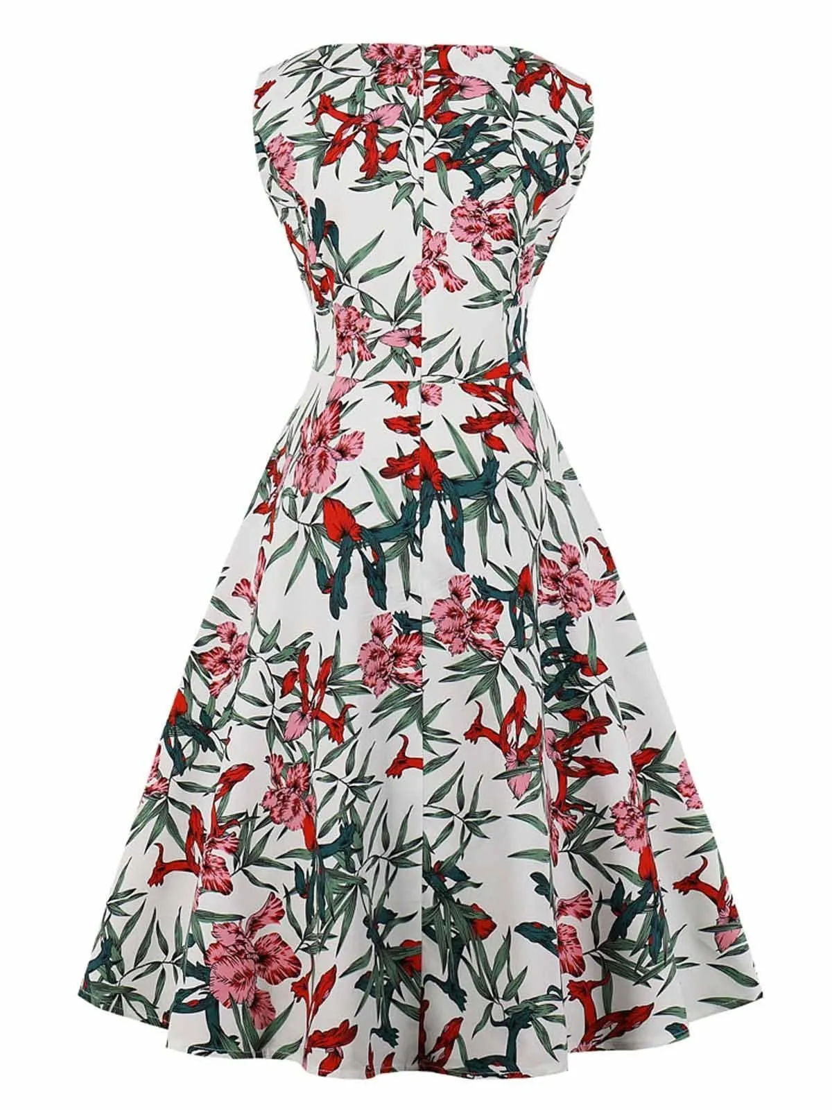 1950s Floral Print  Sleeveless Swing Dress