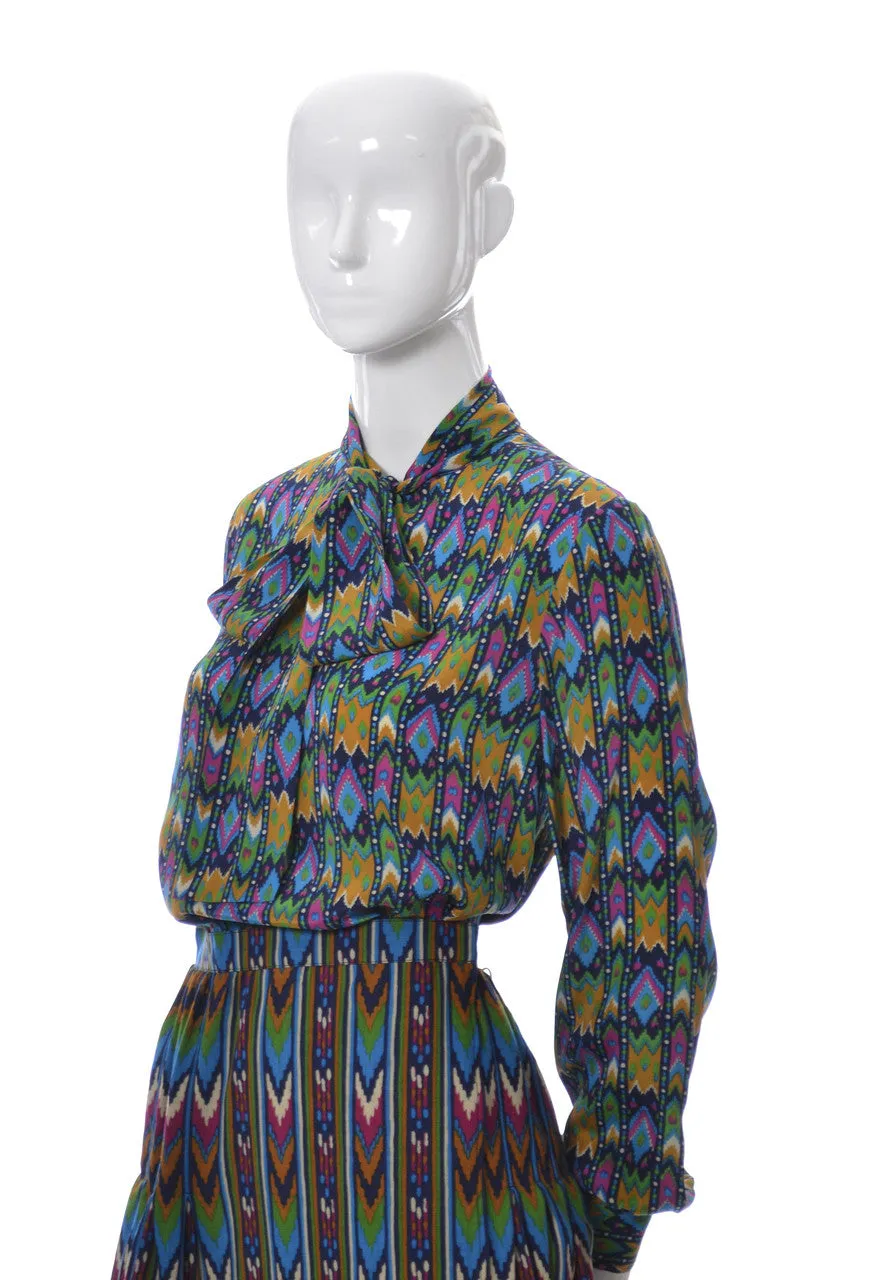 1970s Vintage Yves Saint Laurent Rive Gauche Chevron Skirt and Silk Blouse