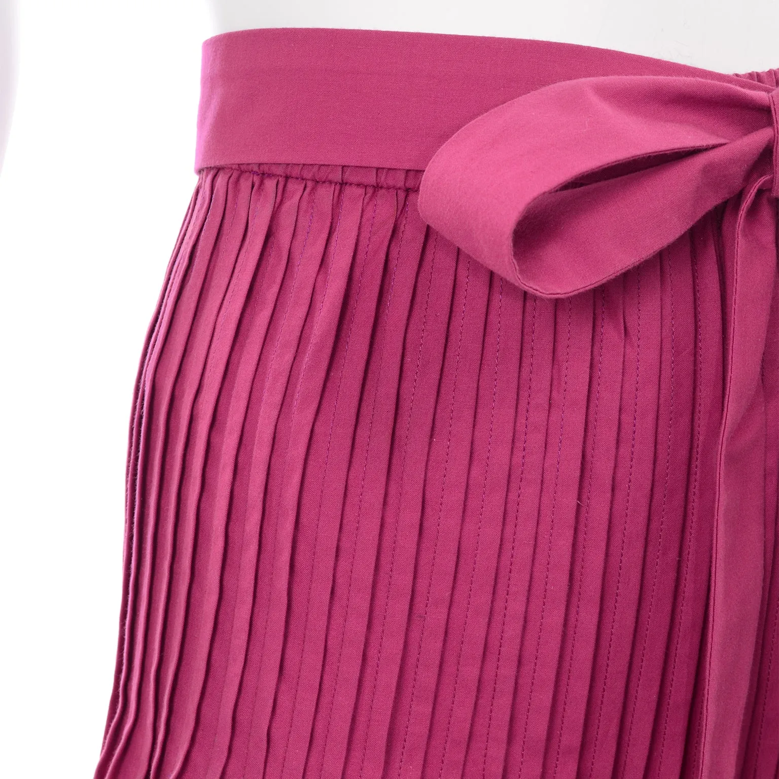 1970s Yves Saint Laurent Pink Cotton Skirt w/ Sash Belt & Flat Pleats