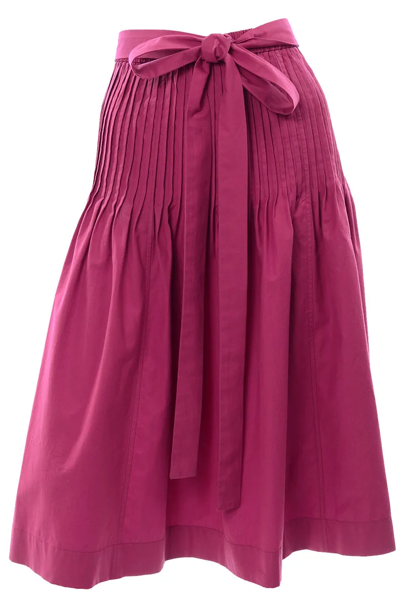 1970s Yves Saint Laurent Pink Cotton Skirt w/ Sash Belt & Flat Pleats