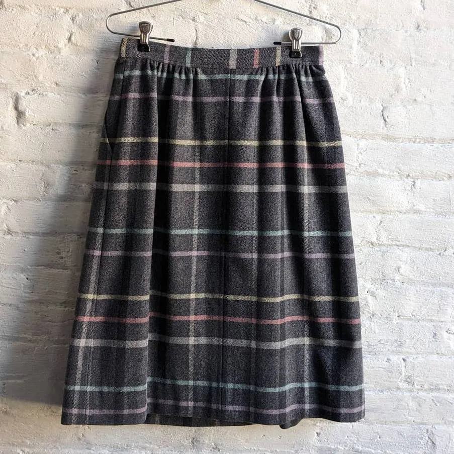 70s Vintage Pendleton Wool Grunge Skirt Pastel Rainbow Stripe Plaid Tartan Skirt