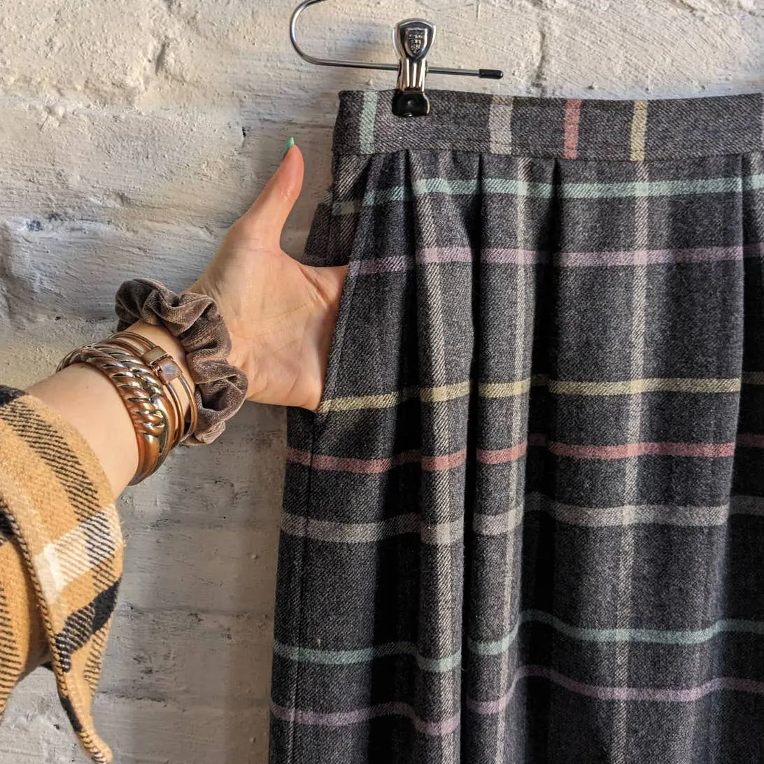 70s Vintage Pendleton Wool Grunge Skirt Pastel Rainbow Stripe Plaid Tartan Skirt