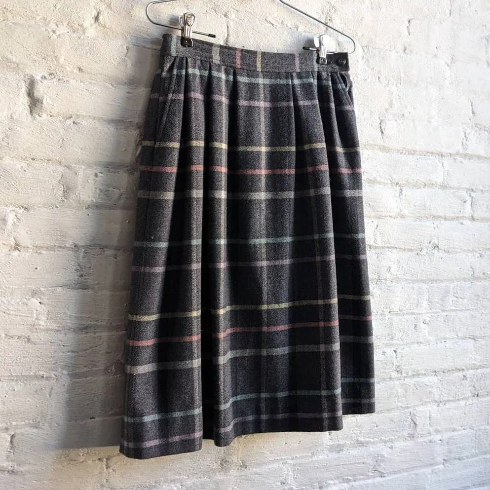 70s Vintage Pendleton Wool Grunge Skirt Pastel Rainbow Stripe Plaid Tartan Skirt