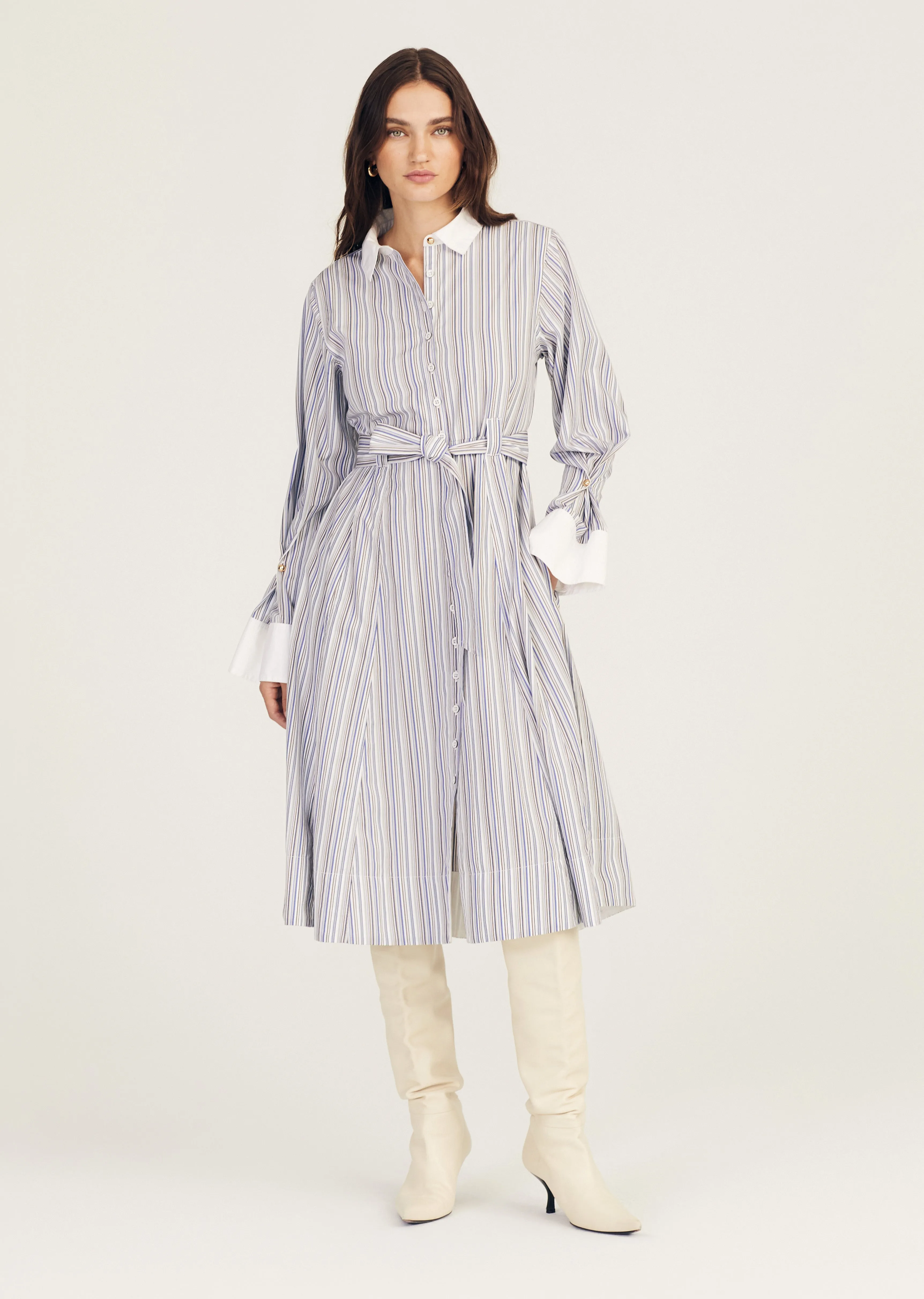 Alana Long Sleeve Shirt Dress - Seine Blue Multi