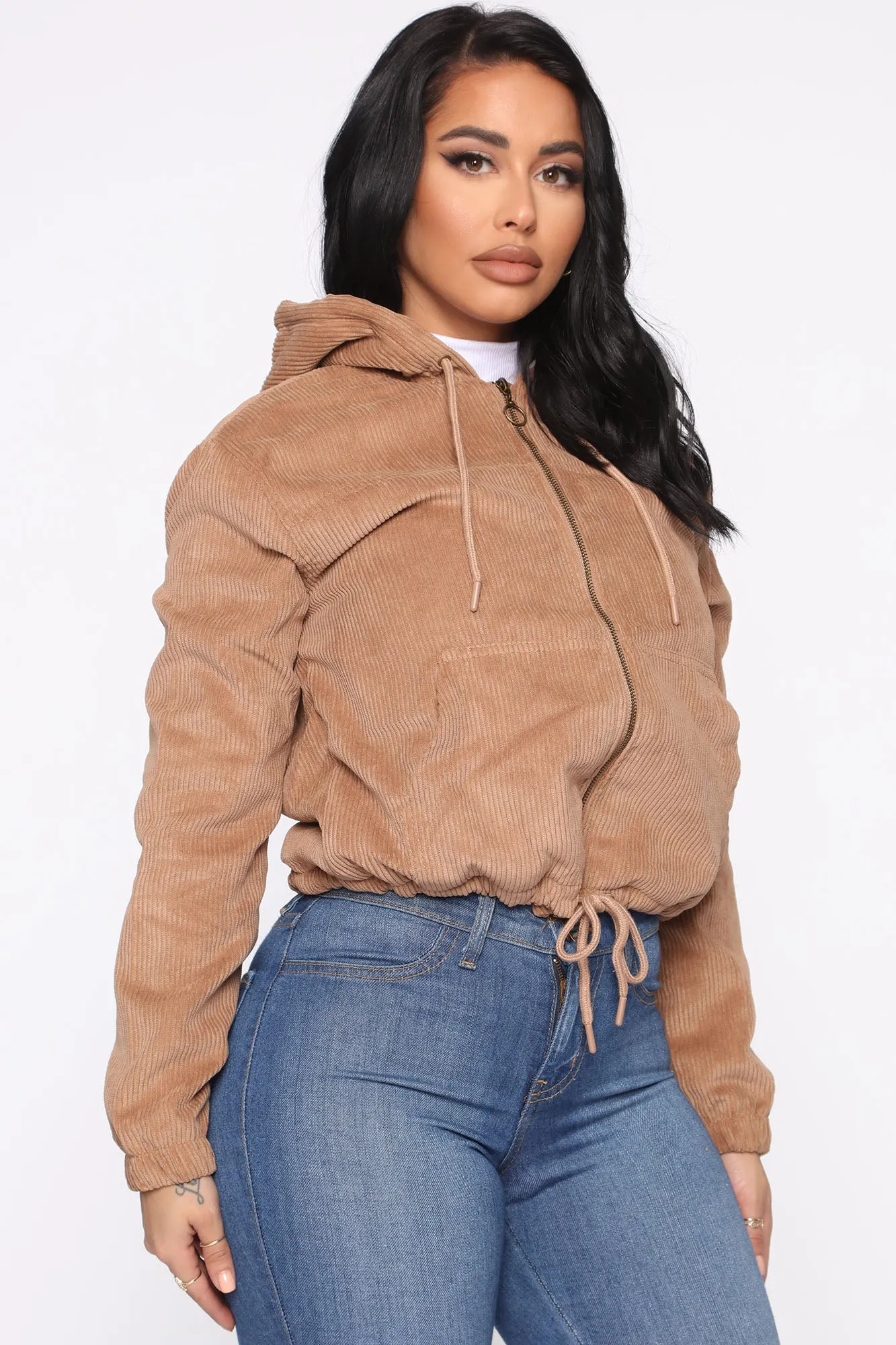 Alessandra Corduroy Bomber Jacket - Tan