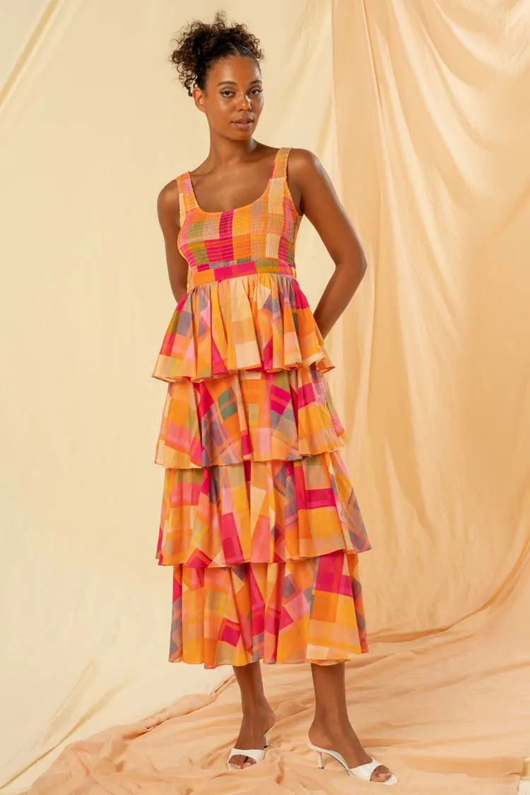 Alma Sleeveless Tiered Maxi Dress in Solari