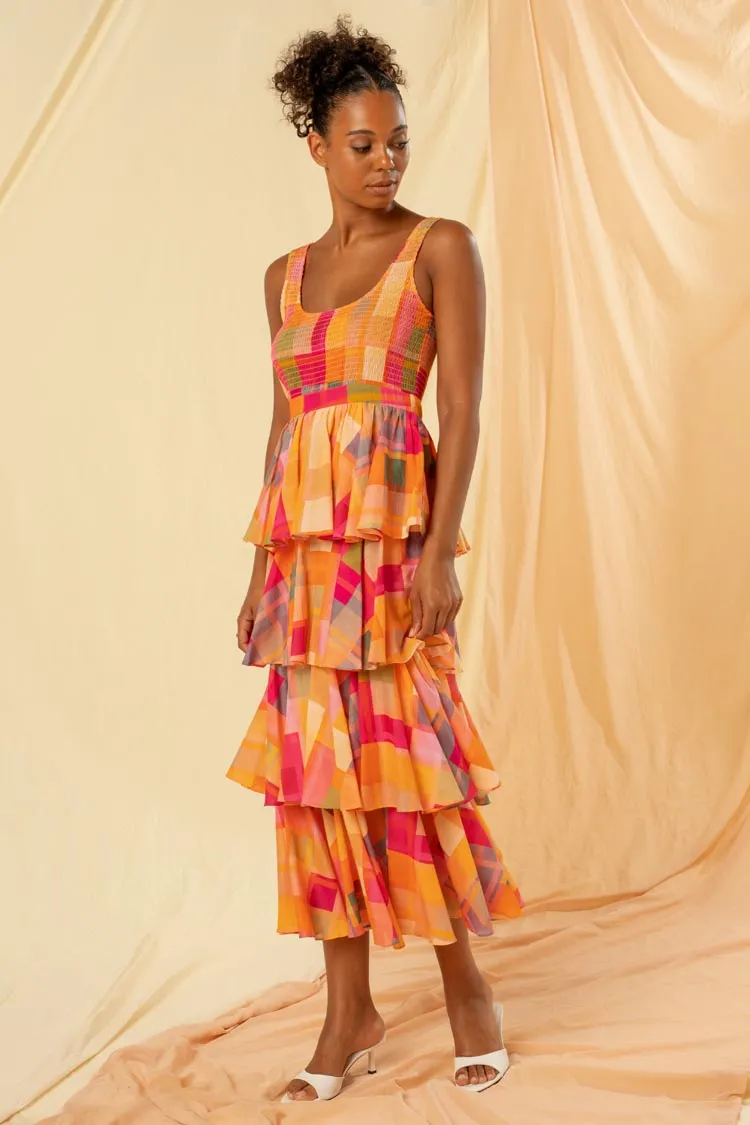 Alma Sleeveless Tiered Maxi Dress in Solari