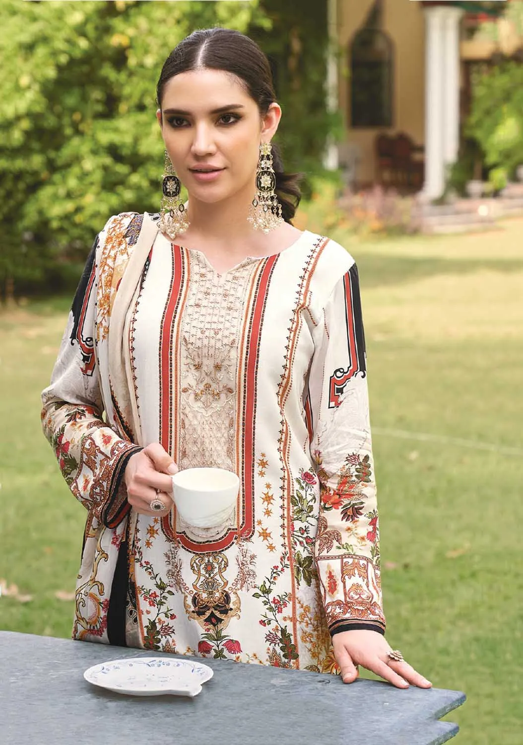 AQSA Unstitched Cotton Pakistani Salwar Suit with Embroidery Black