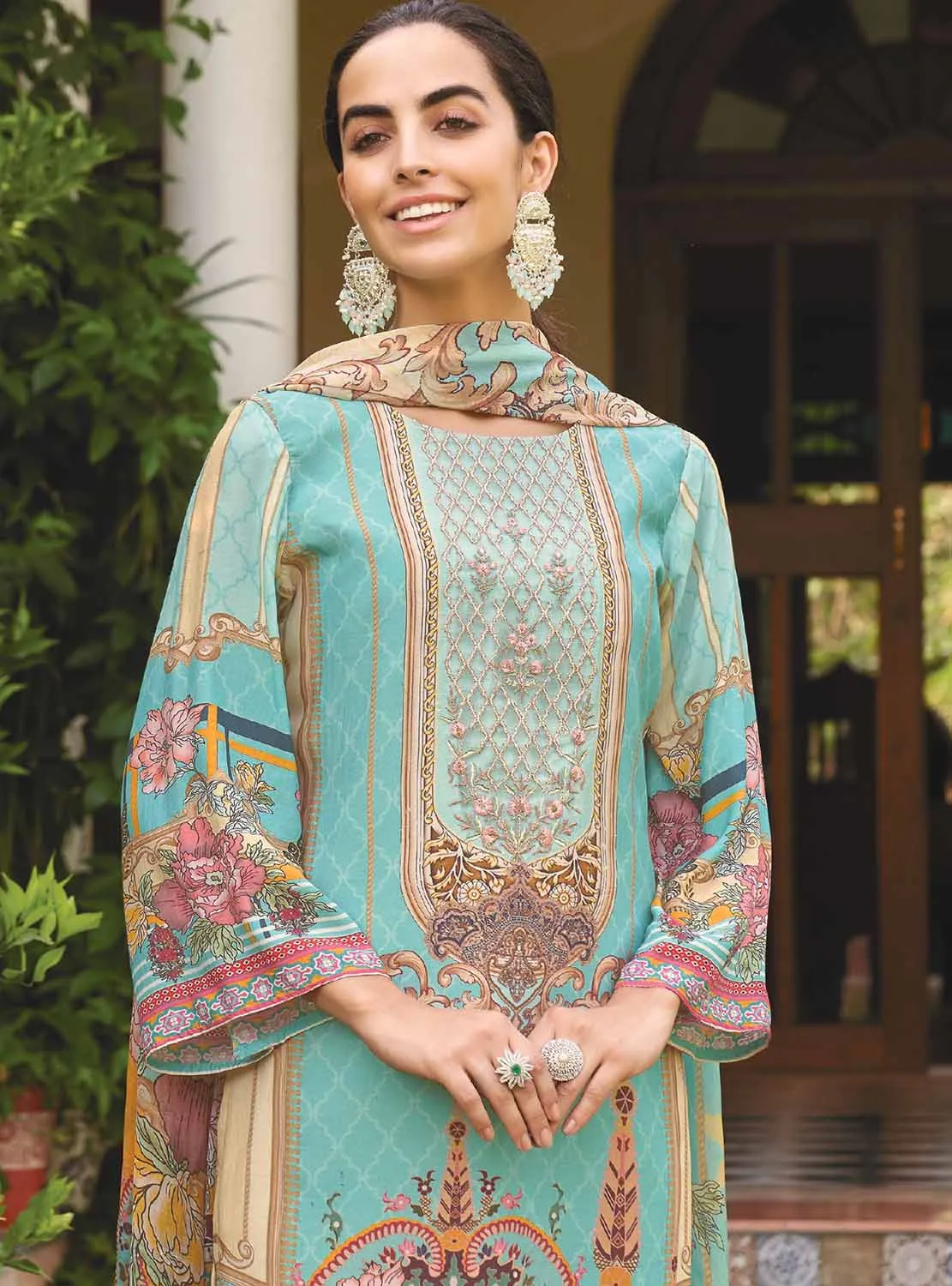 AQSA Unstitched Cotton Pakistani Salwar Suit with Embroidery