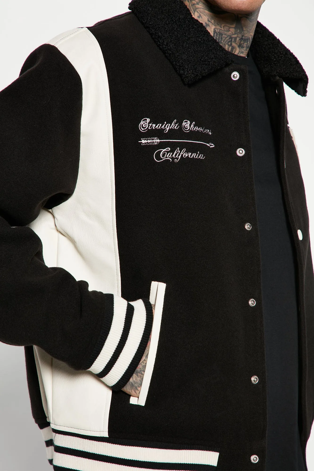 Archery Club Sherpa Collared Varsity Jacket - Black