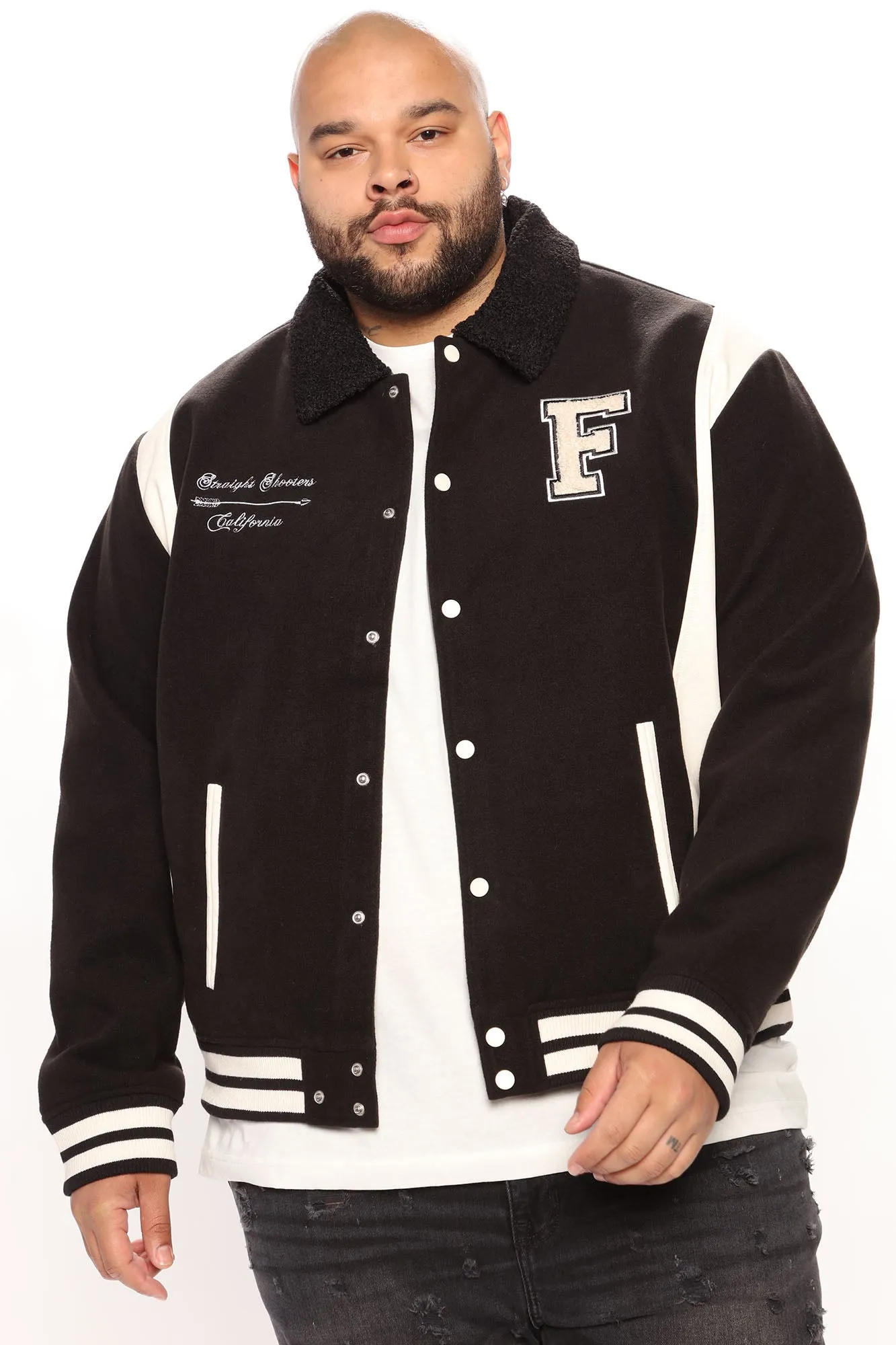 Archery Club Sherpa Collared Varsity Jacket - Black