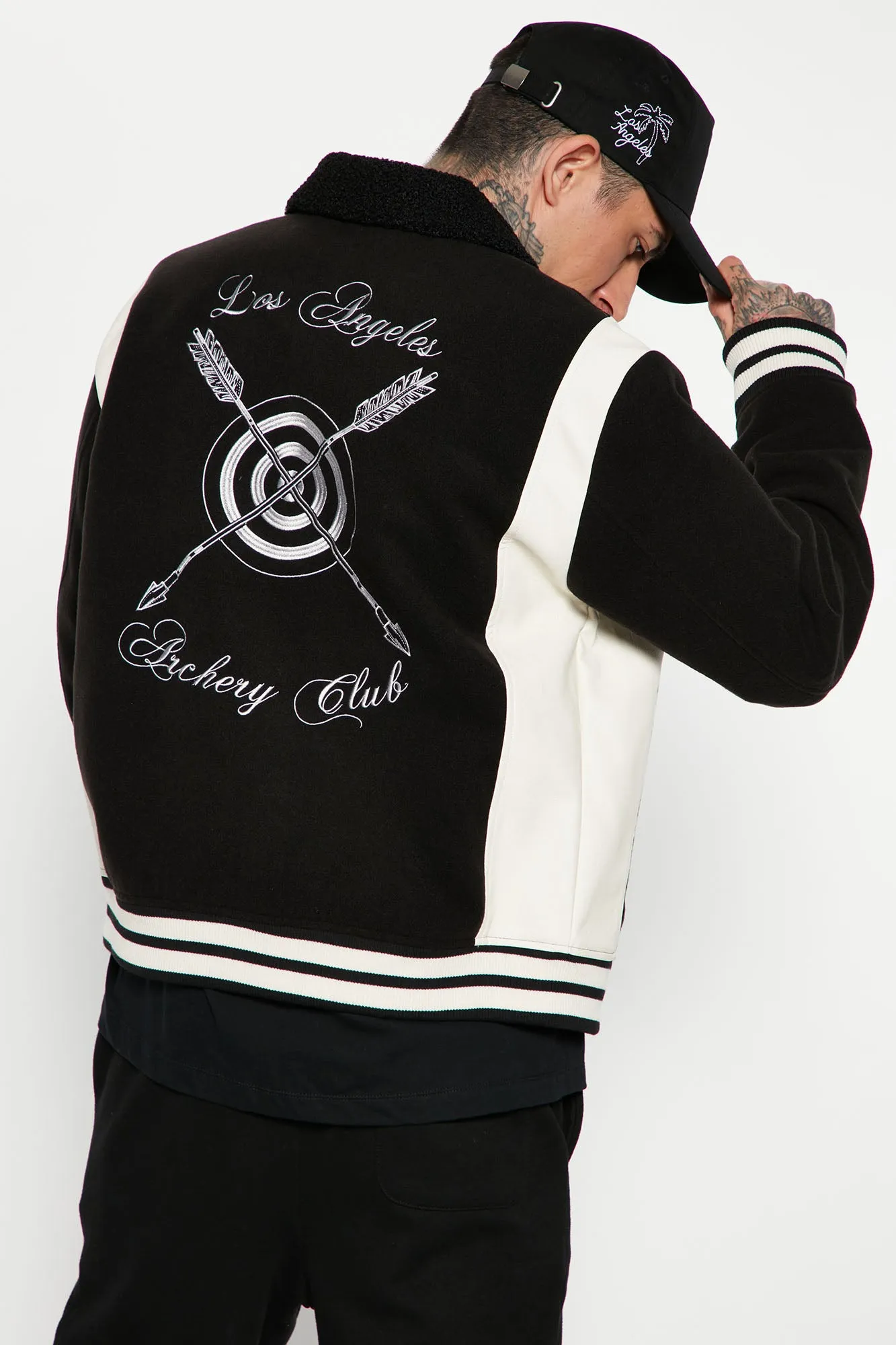 Archery Club Sherpa Collared Varsity Jacket - Black