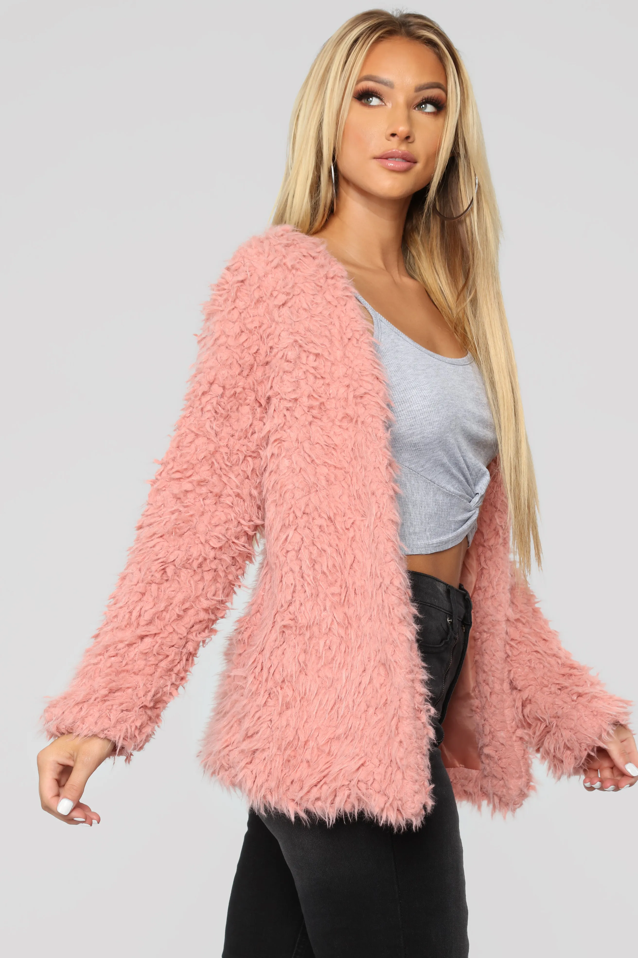 Attention Seeking Fuzzy Jacket - Mauve