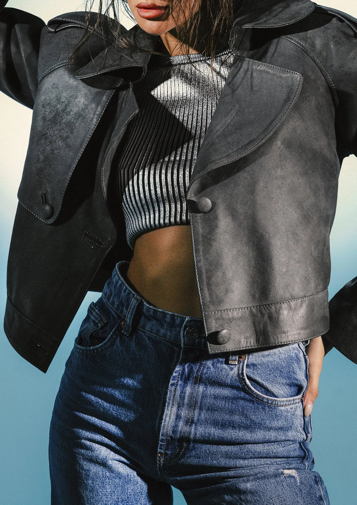 Audax Cropped Washed Leather Jacket