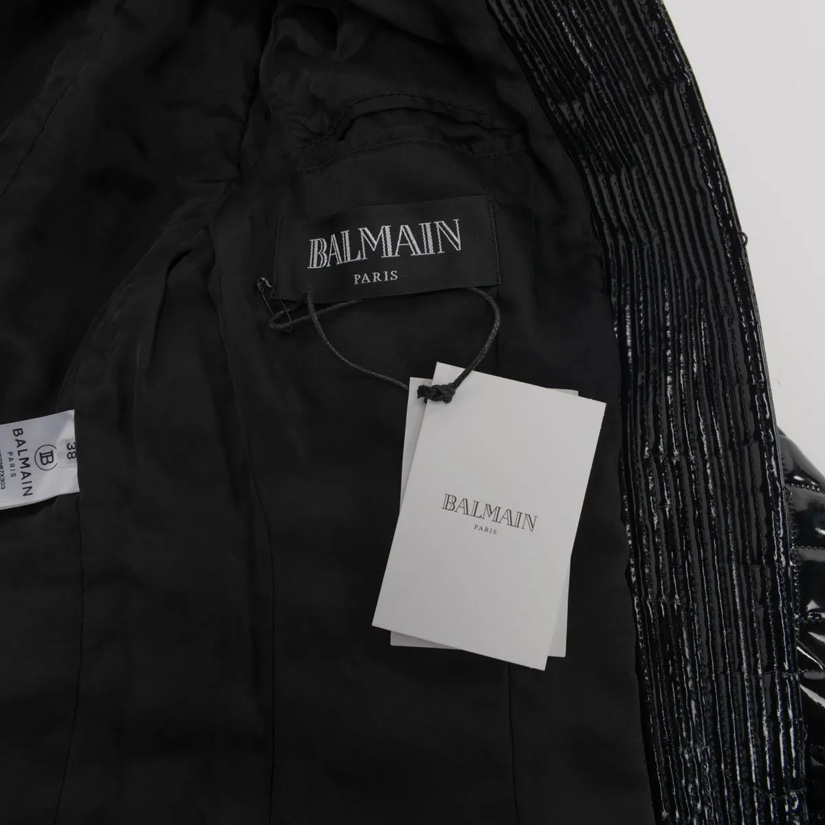 Balmain Black Patent Quilted Jacket FR 38