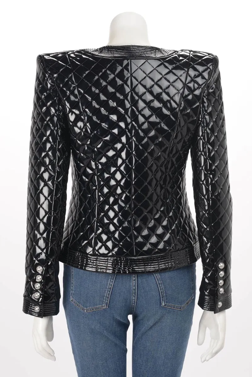 Balmain Black Patent Quilted Jacket FR 38