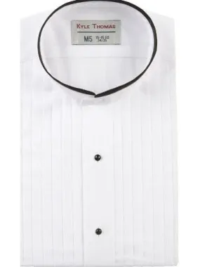 Banded Collar Pleated Tuxedo Shirt with Black Satin Trim