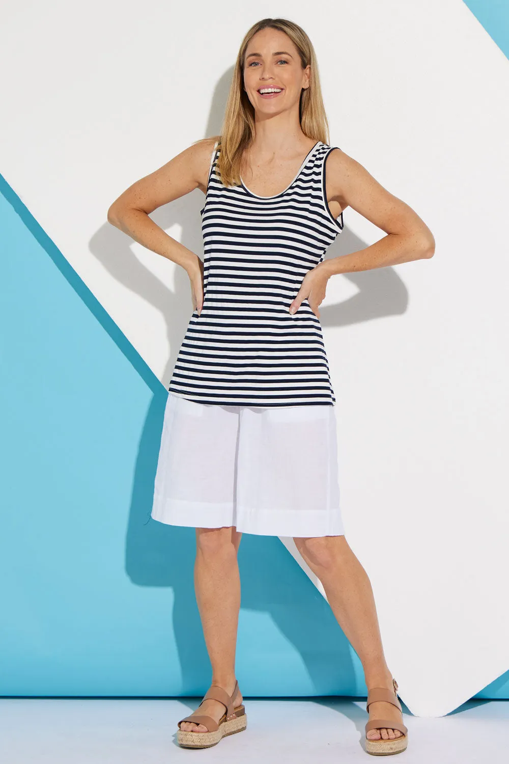 Basic Cotton Tank - Navy Stripe