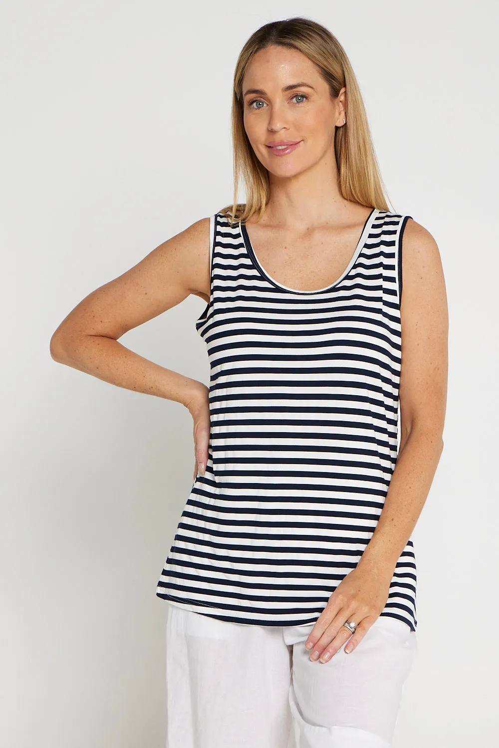 Basic Cotton Tank - Navy Stripe