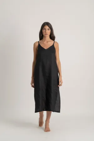 Basique Linen Slip Dress Black