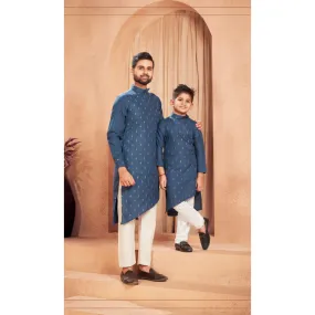 Beautiful Traditional Pure Cotton Father and Son Blue Same Matching Kurta Pajama set. 