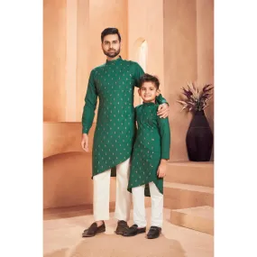 Beautiful Traditional Pure Cotton Father and Son Green Same Matching Kurta Pajama set. 