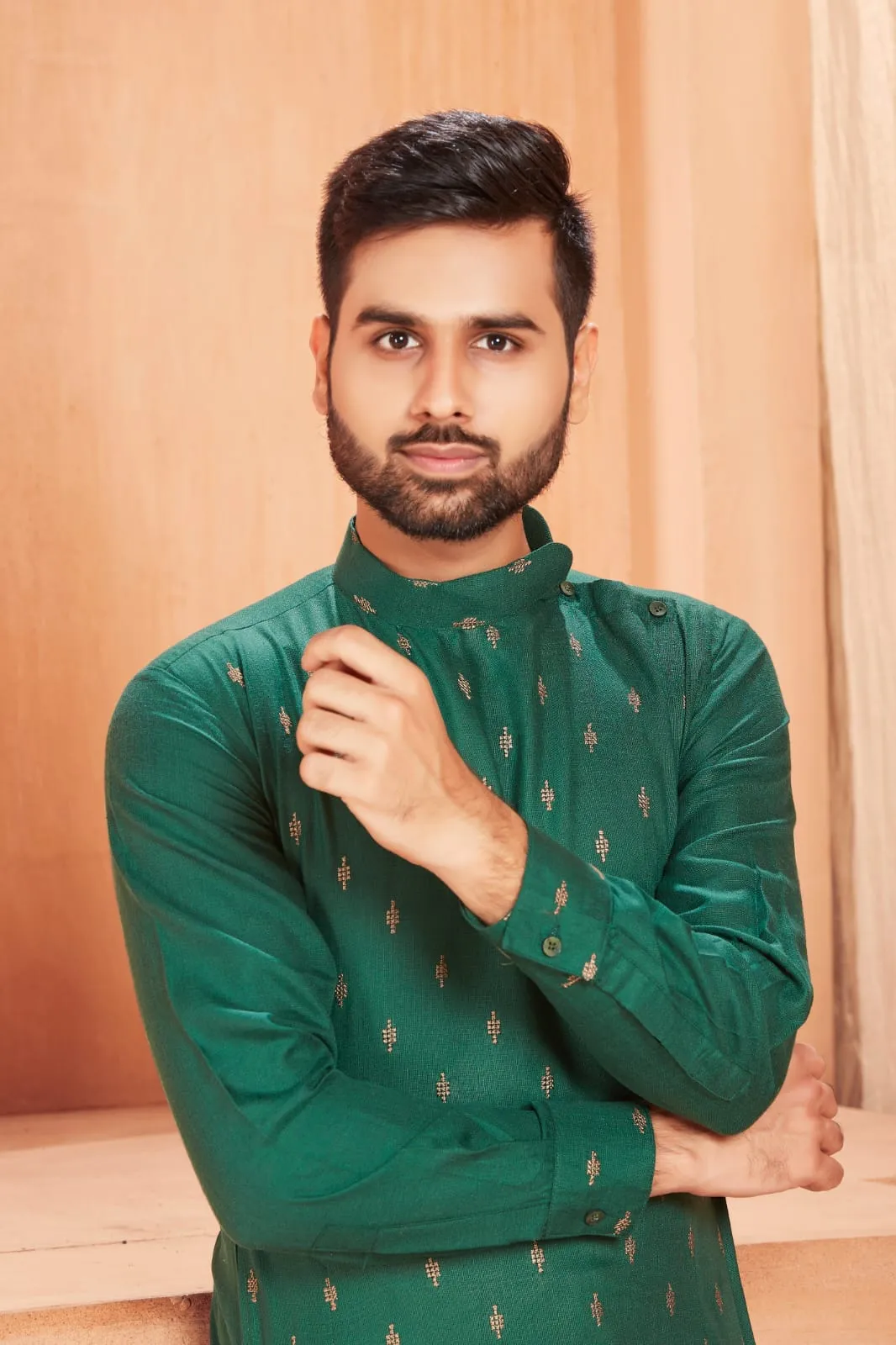 Beautiful Traditional Pure Cotton Father and Son Green Same Matching Kurta Pajama set. 