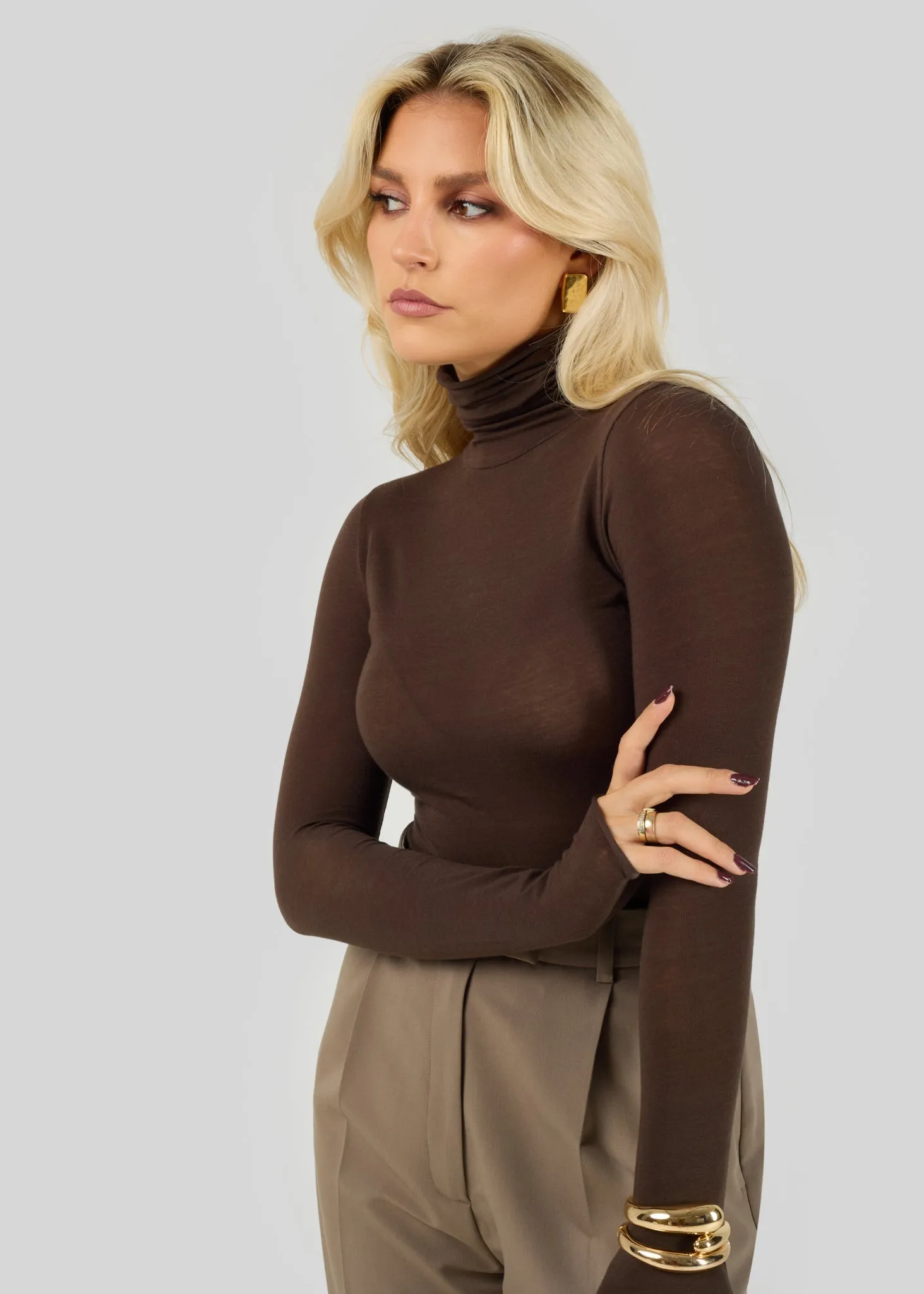 Belle Turtleneck Bodysuit Brown