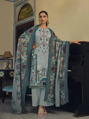 Belliza Pakistani Print Unstitched Cotton Suits with Dupatta Sky Blue