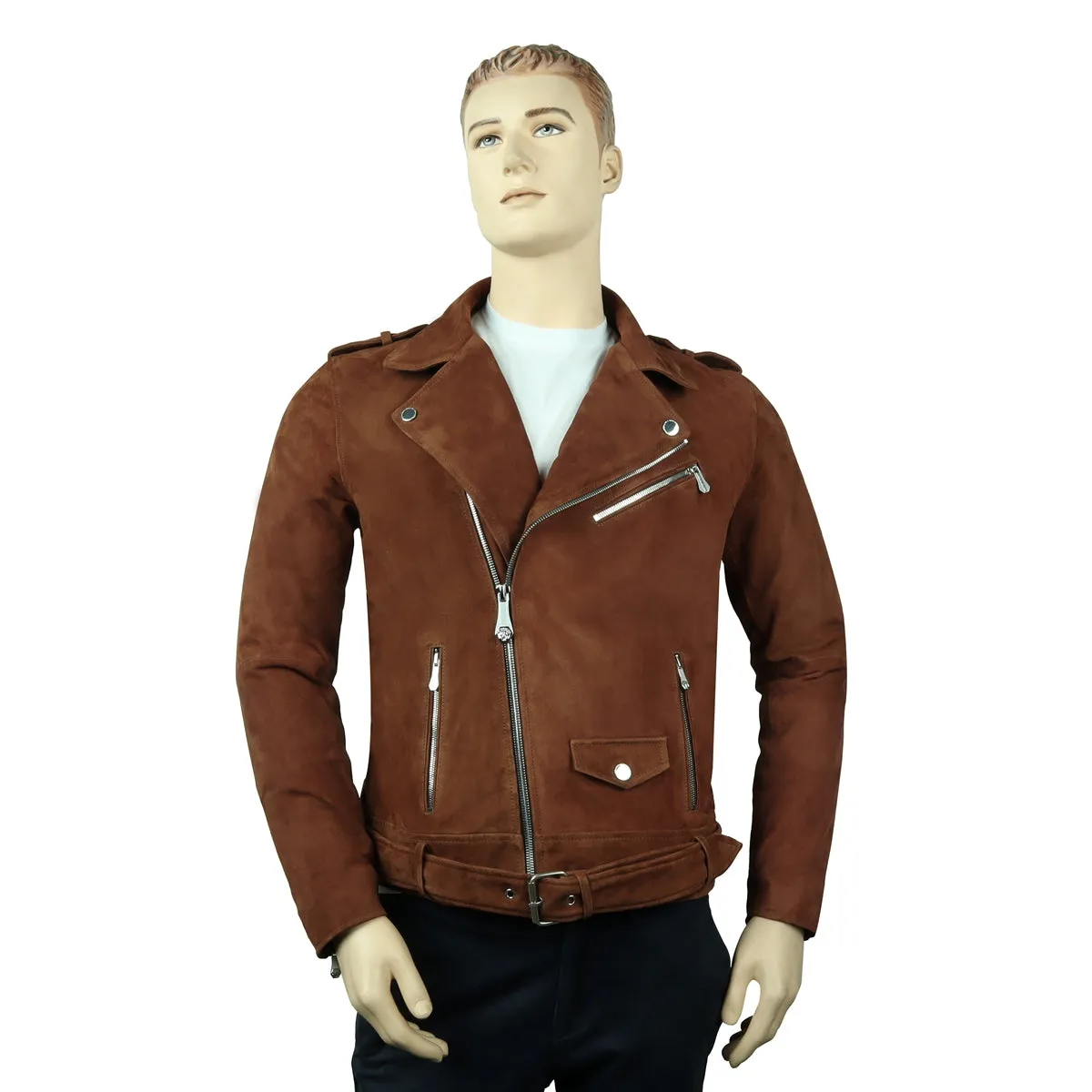 Bespoke "VK" Embroidery Initial Orangish Suede Leather Biker Jacket by Brune & Bareskin