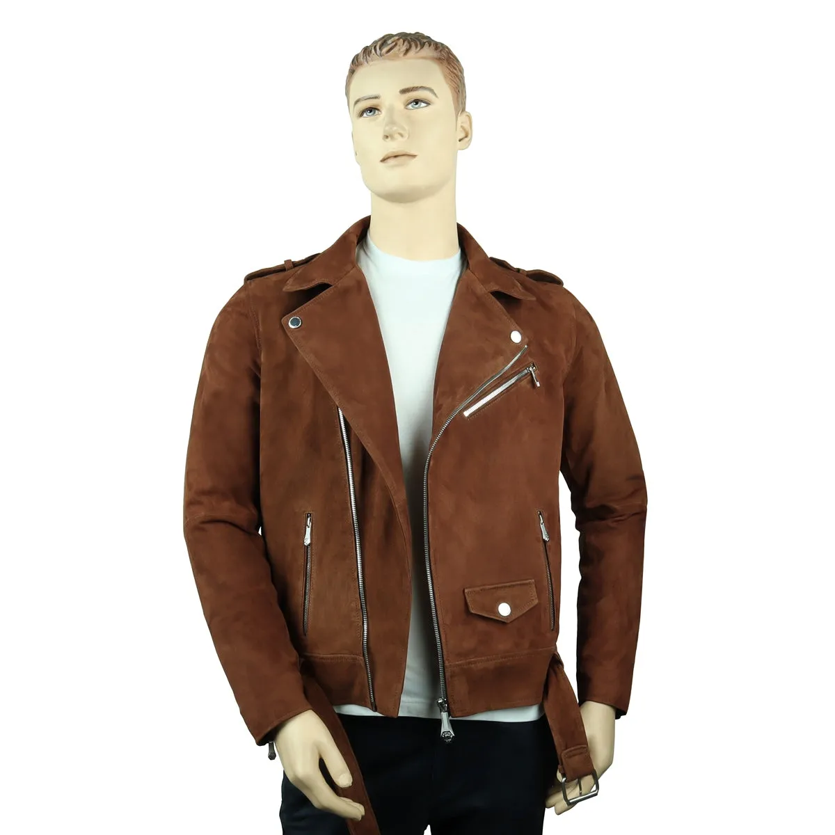 Bespoke "VK" Embroidery Initial Orangish Suede Leather Biker Jacket by Brune & Bareskin