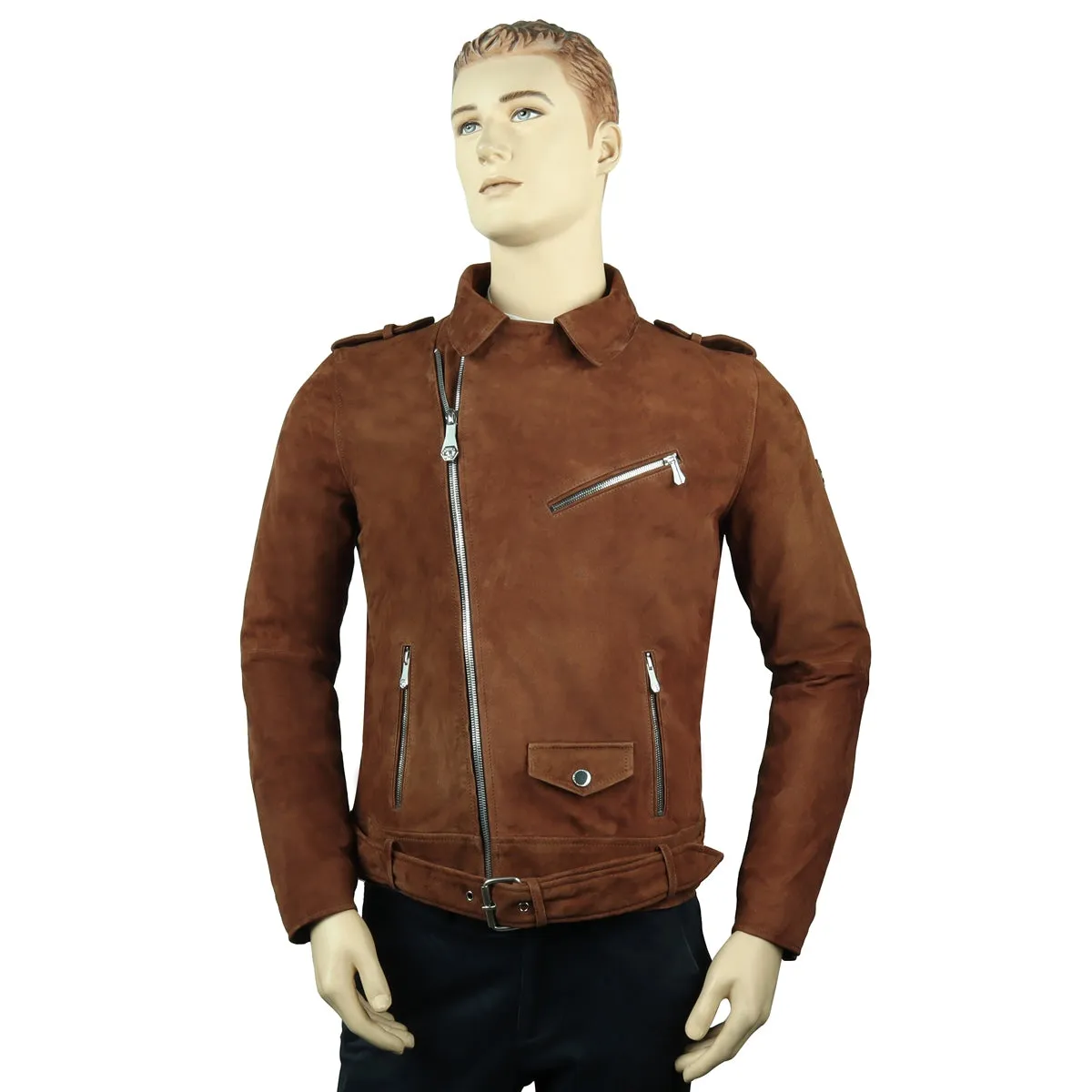 Bespoke "VK" Embroidery Initial Orangish Suede Leather Biker Jacket by Brune & Bareskin