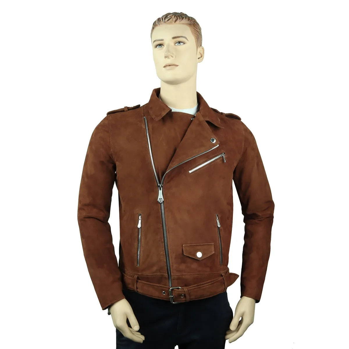 Bespoke "VK" Embroidery Initial Orangish Suede Leather Biker Jacket by Brune & Bareskin