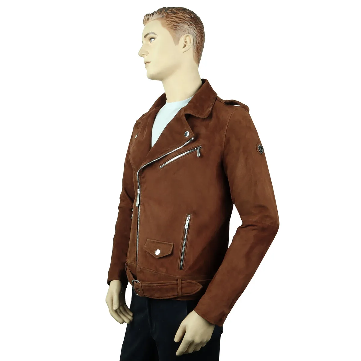 Bespoke "VK" Embroidery Initial Orangish Suede Leather Biker Jacket by Brune & Bareskin