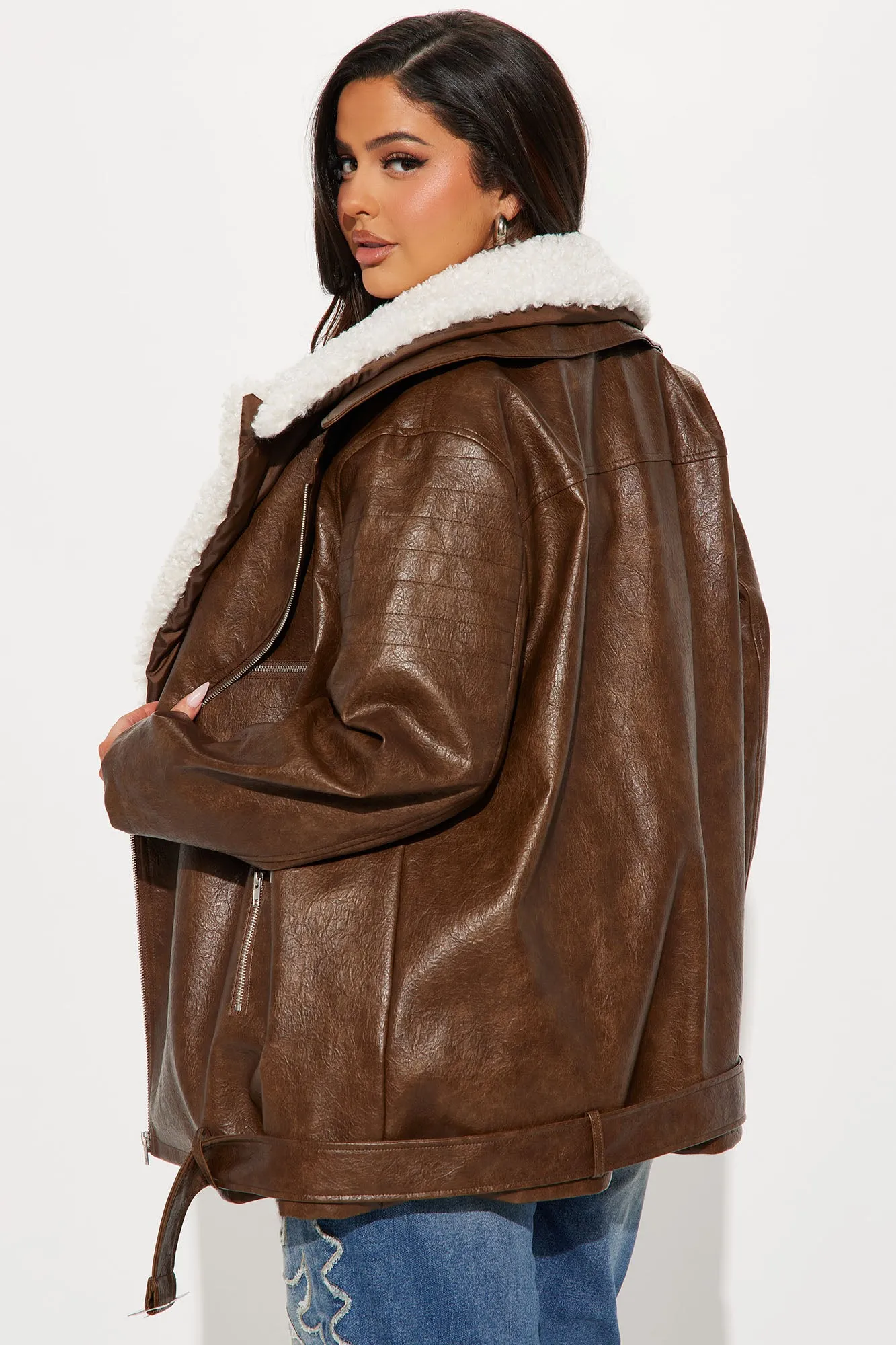 Bet On It Oversized Washed Moto Jacket - Brown