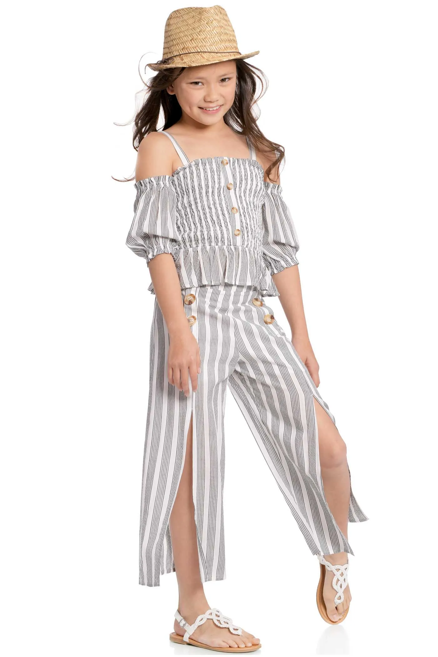 Big Girls Striped Summer Culottes With Front Slits