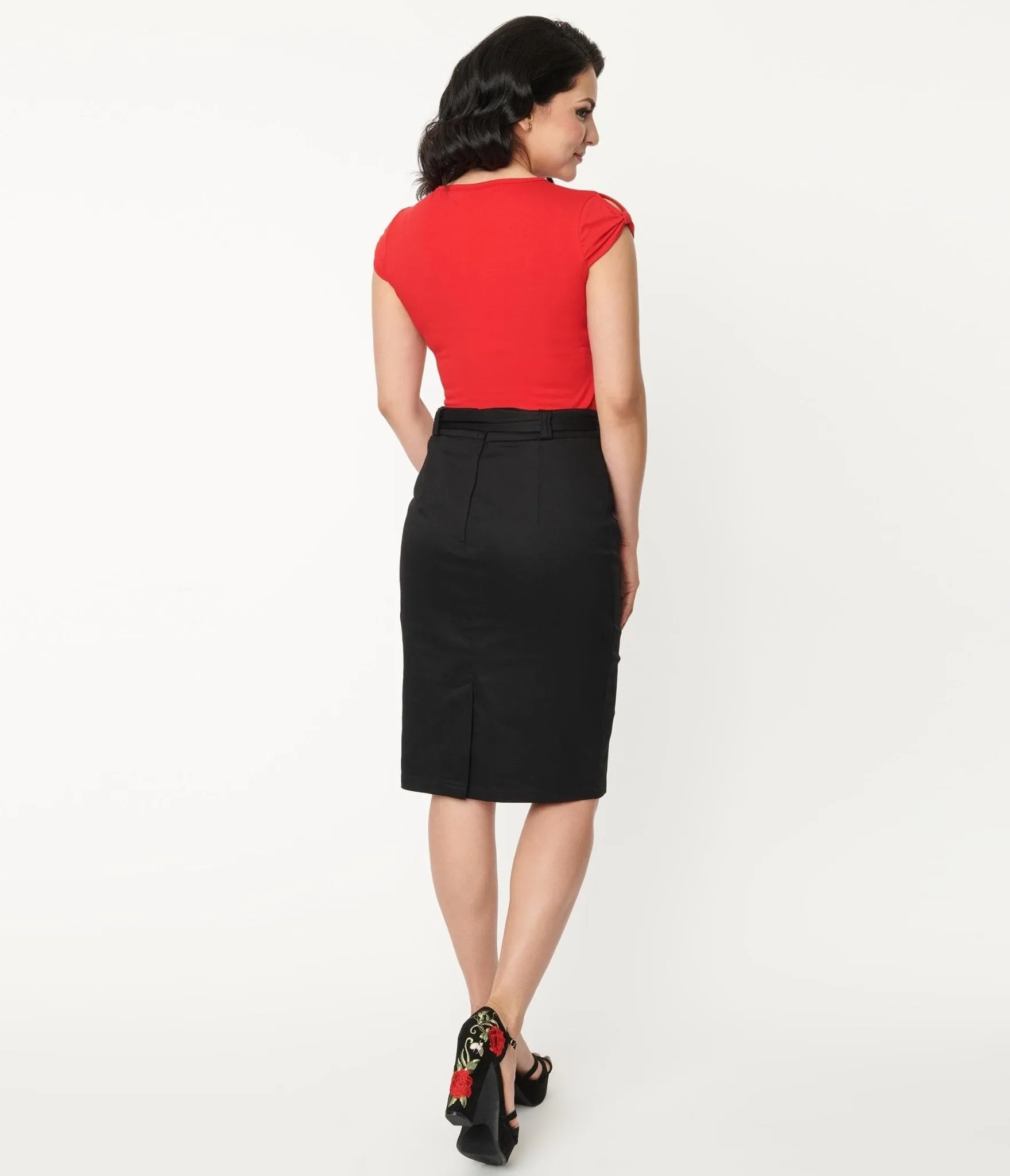 Black & Spanish Rose Pencil Skirt