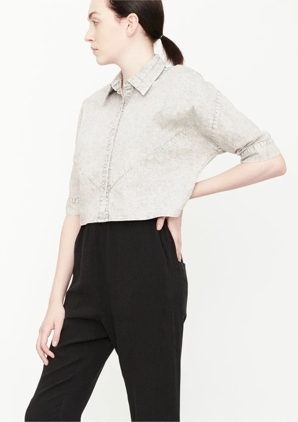 BLOUSE - SHORT SLEEVES - DENIM light grey washed