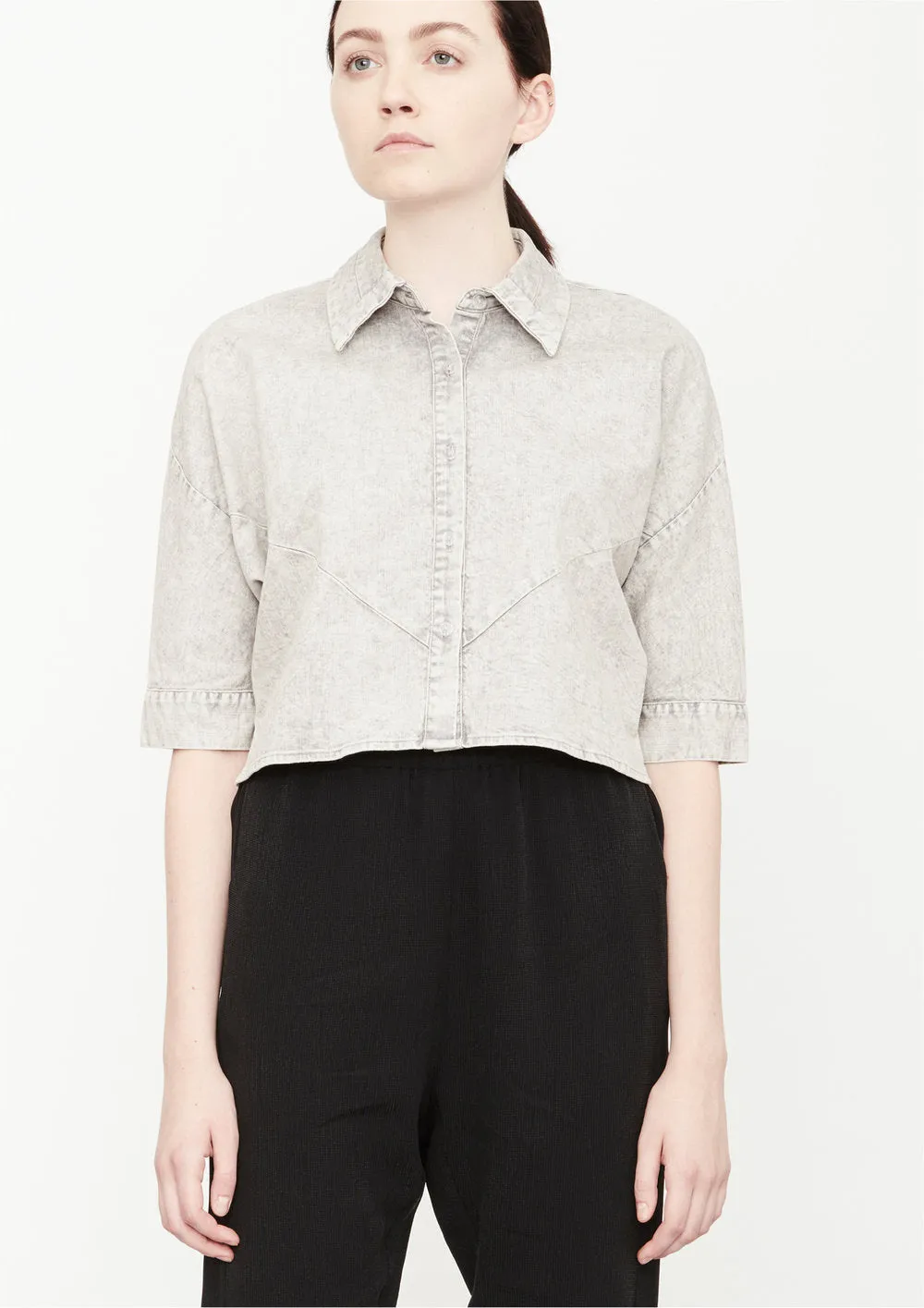 BLOUSE - SHORT SLEEVES - DENIM light grey washed