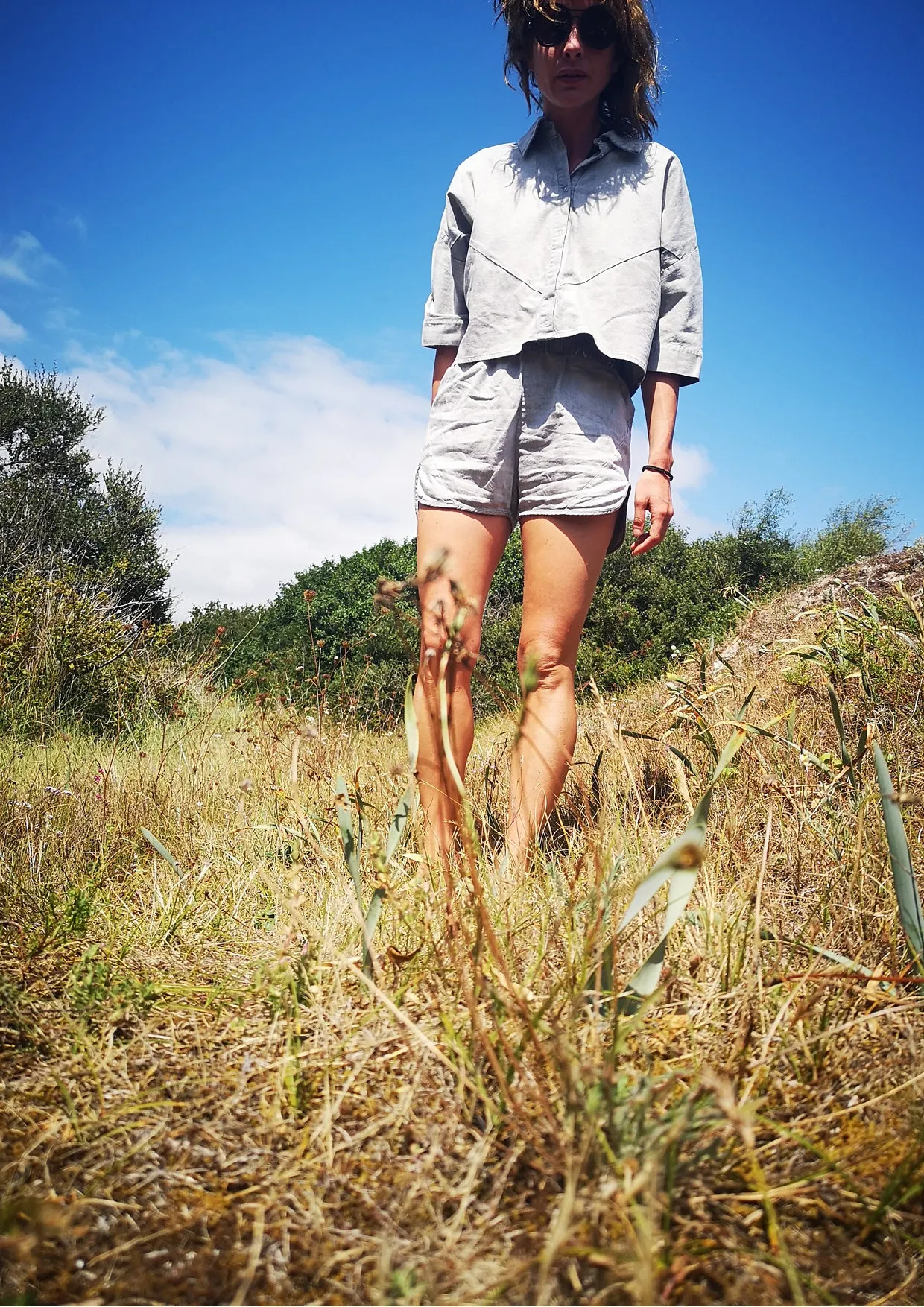 BLOUSE - SHORT SLEEVES - DENIM light grey washed