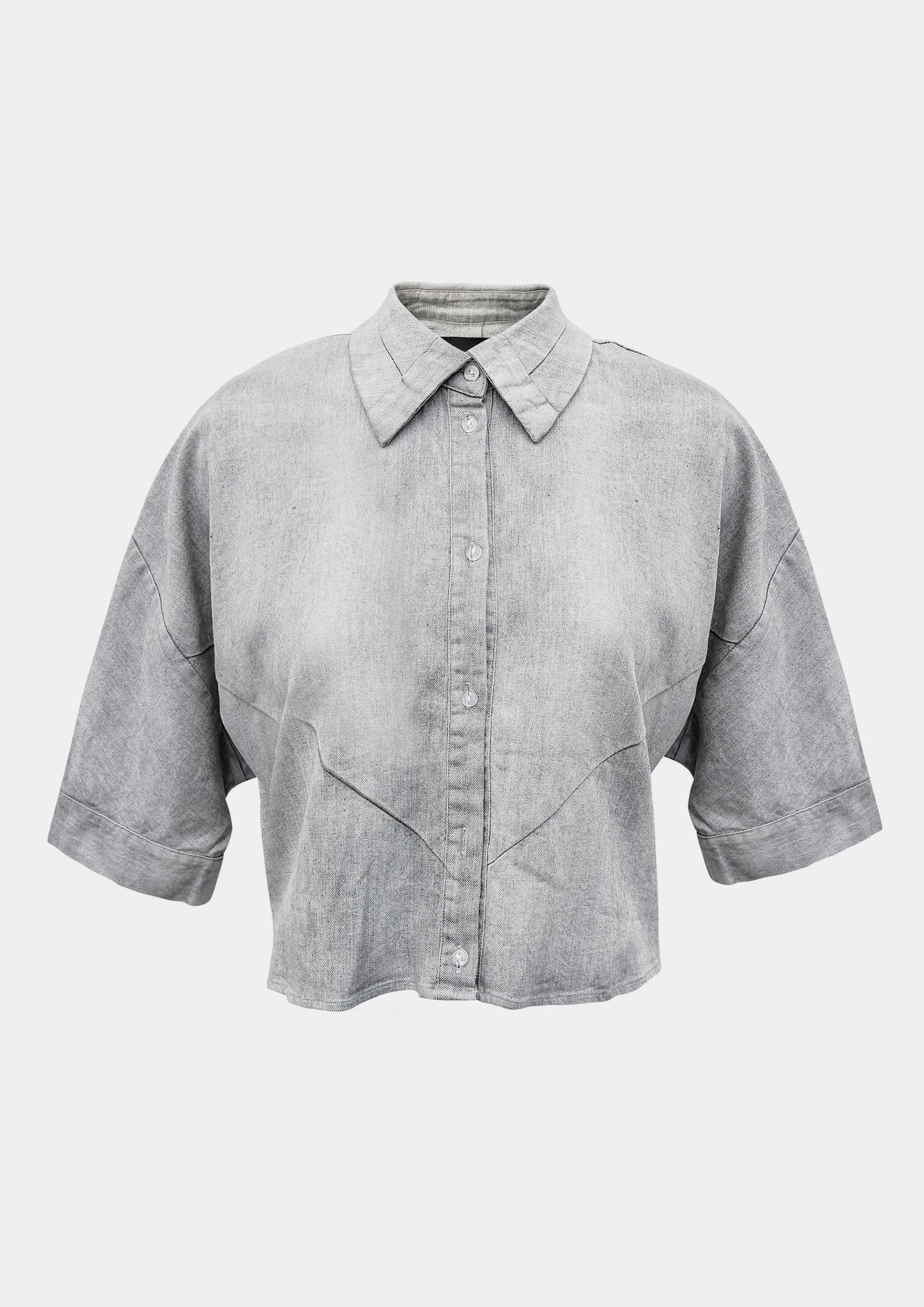 BLOUSE - SHORT SLEEVES - DENIM light grey washed