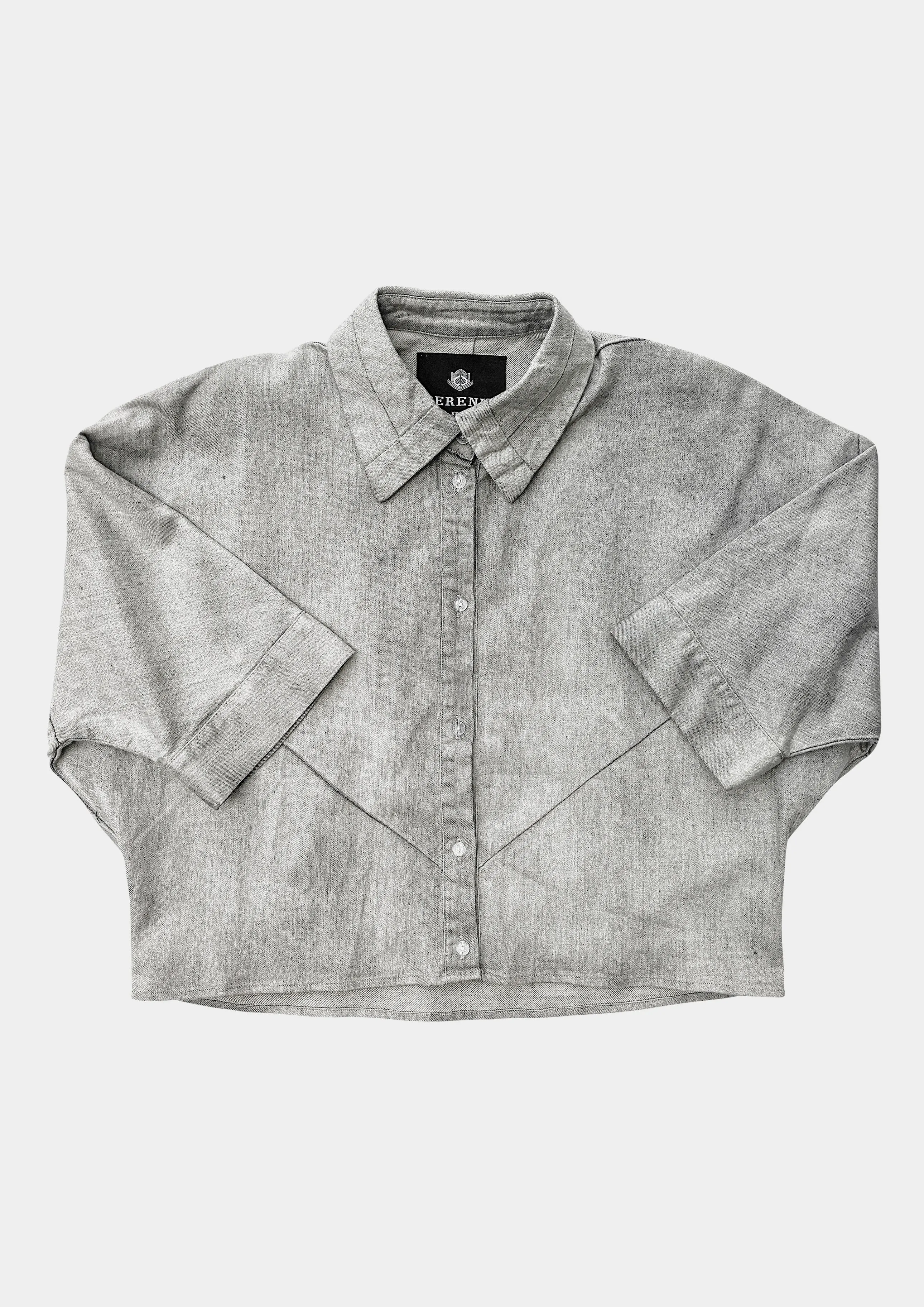 BLOUSE - SHORT SLEEVES - DENIM light grey washed