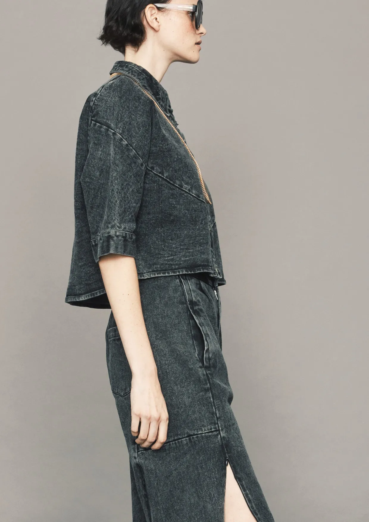 BLOUSE SHORT SLEEVES - DENIM washed black