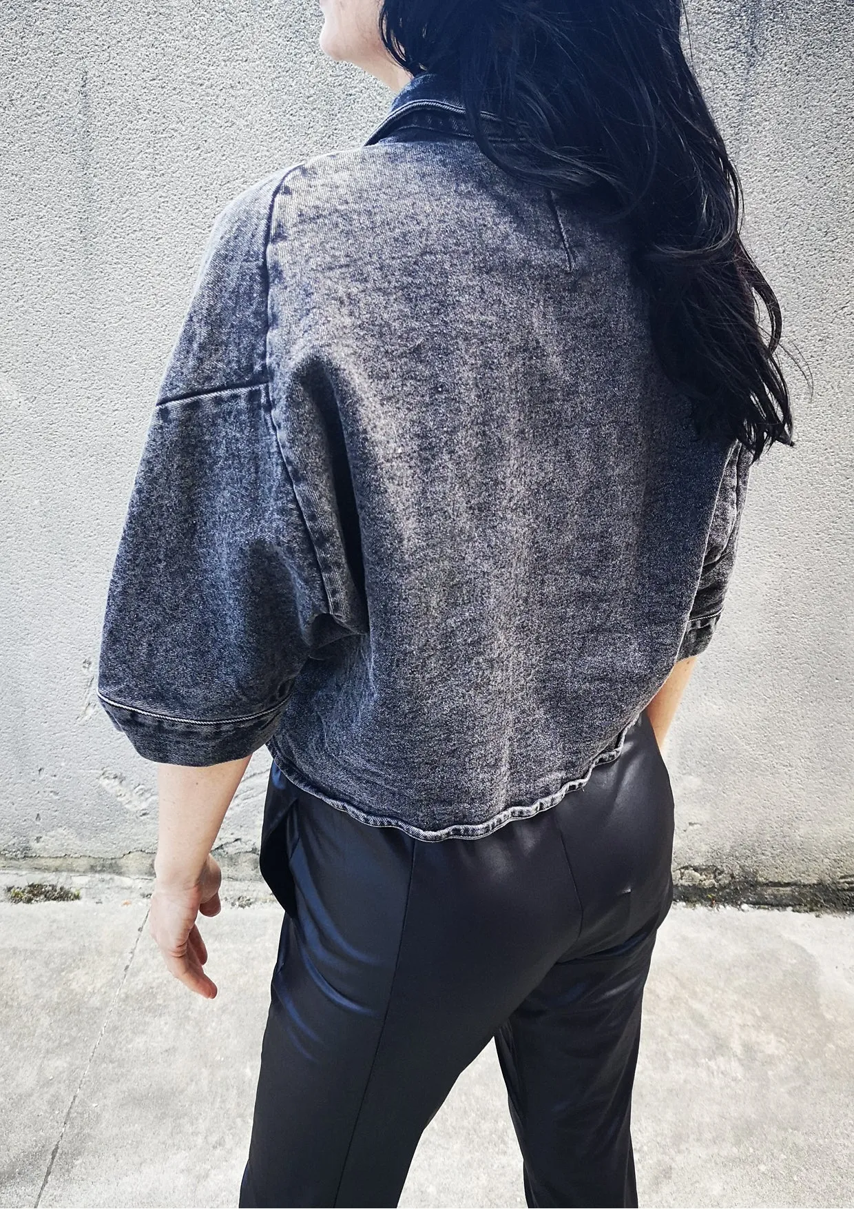 BLOUSE SHORT SLEEVES - DENIM washed black